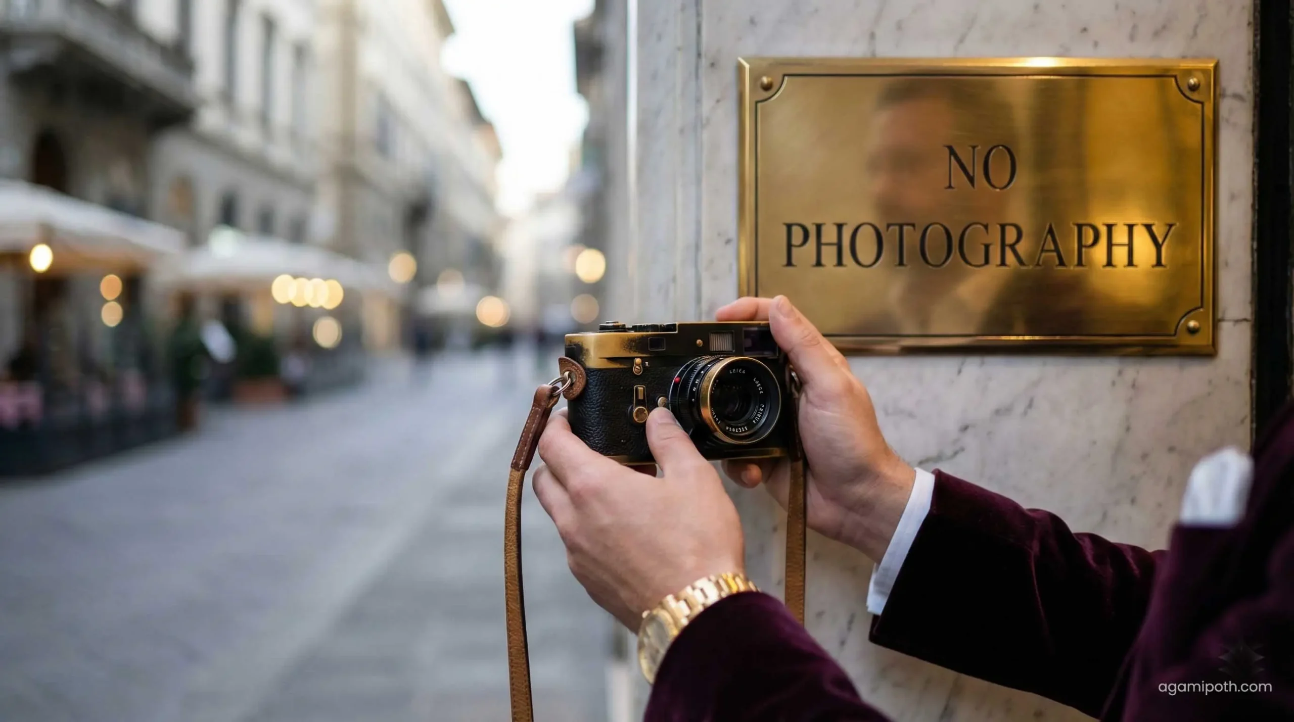 Tourist obeying photography laws and privacy rules in Dubai.