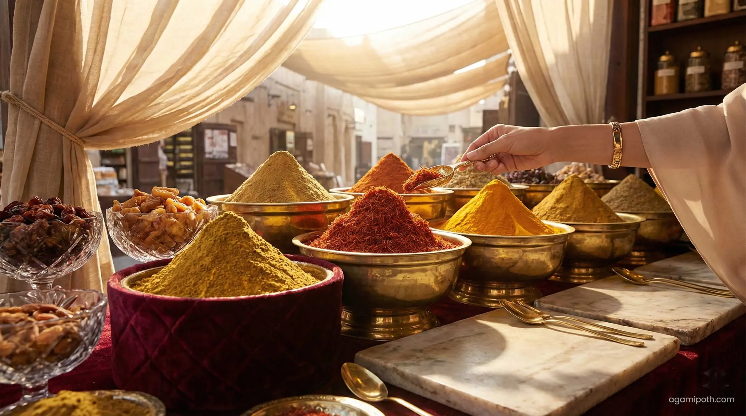 Colorful spices for sale at Dubai Spice Souk.