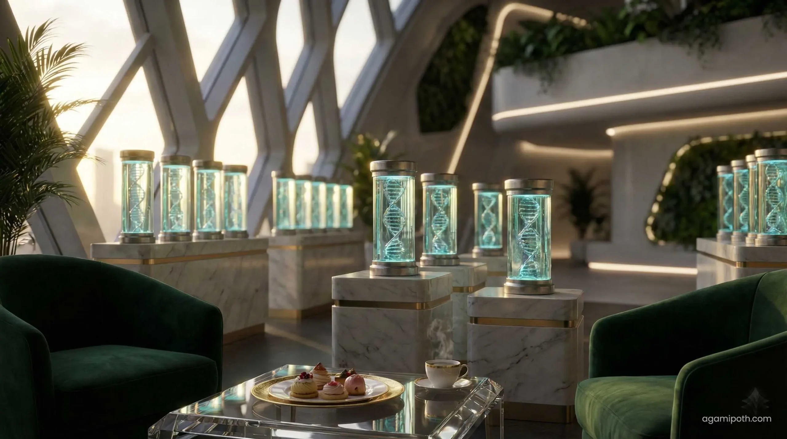 Glowing DNA library inside Museum of the Future Dubai.